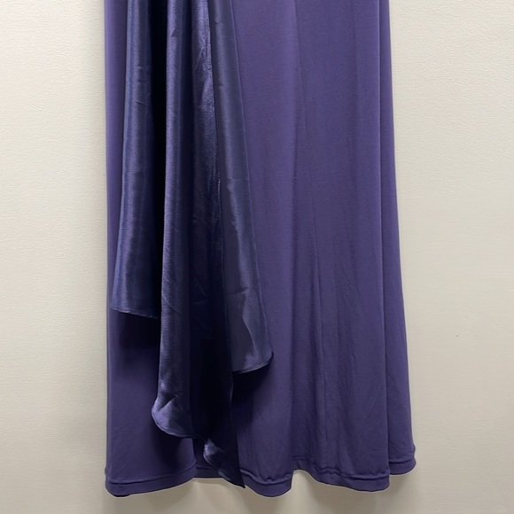 David’s Bridal One Shoulder Long Jersey Dress with Cascade Back Lapis Purple 8 - Picture 8 of 16